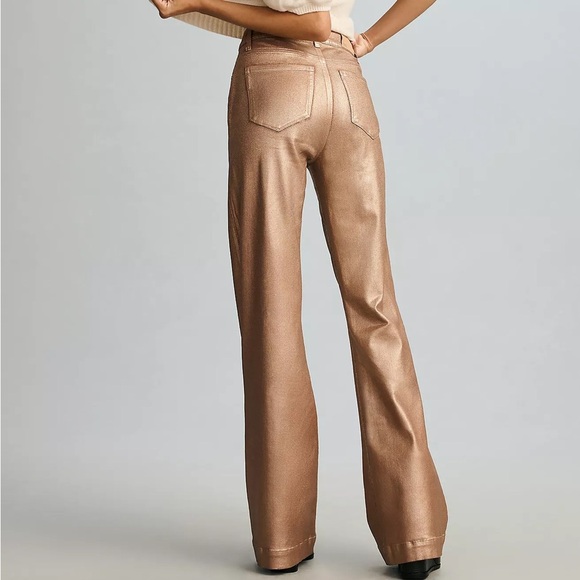New Paige Leenah High Rise Wide Leg Jean 32 Metallic Rose Gold Simmering Coated - Picture 15 of 17